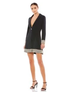 Plunge Neck Beading Detail Suit Dress | Sample | Sz. 2