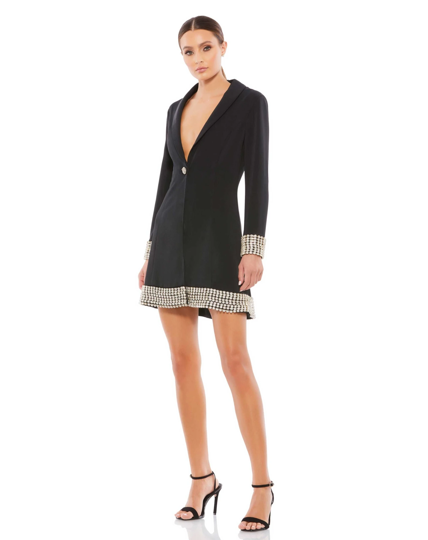 Plunge Neck Beading Detail Suit Dress | Sample | Sz. 2 1 Plunge Neck Beading Detail Suit Dress | Sample | Sz. 2