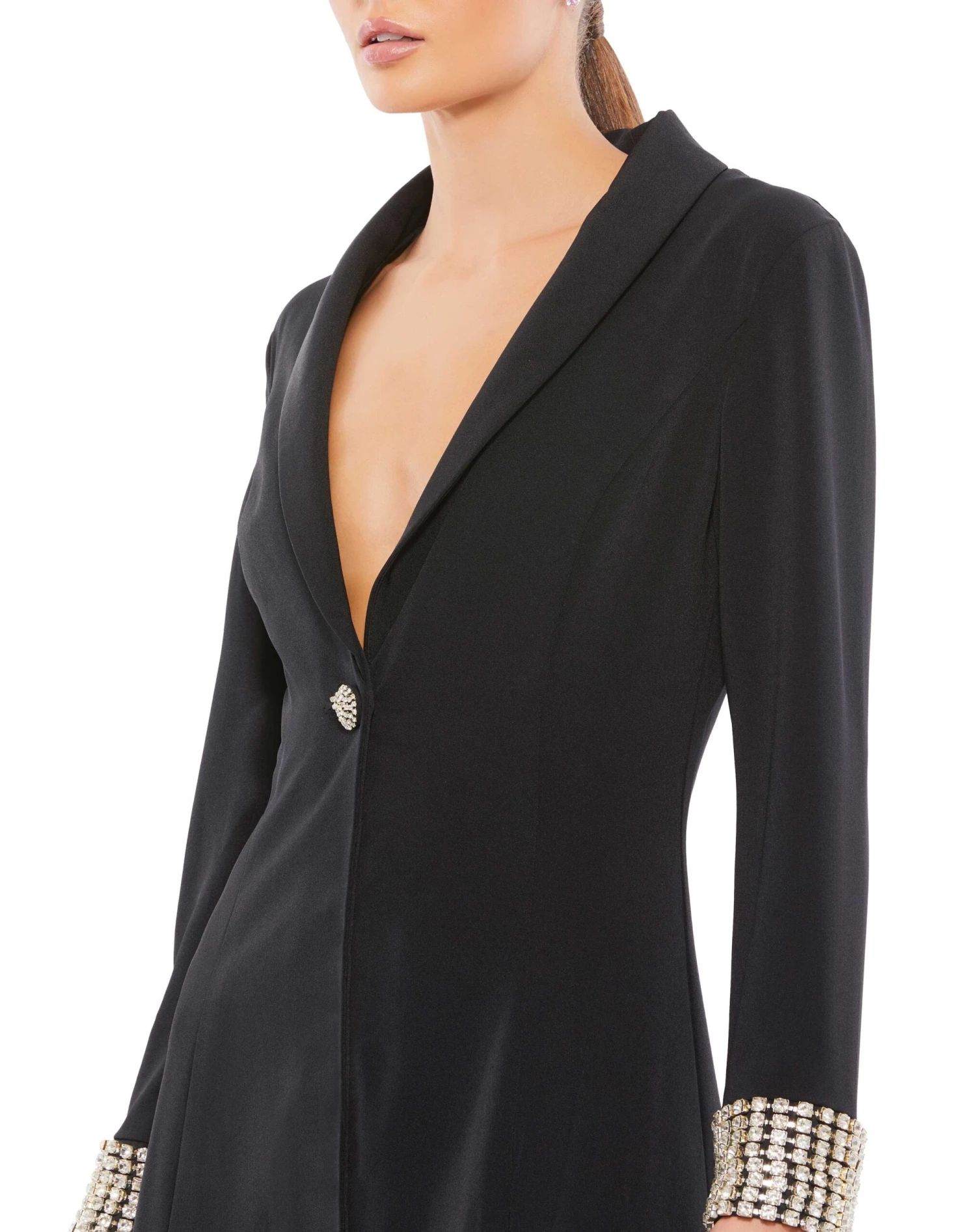 Plunge Neck Beading Detail Suit Dress | Sample | Sz. 2 3 Plunge Neck Beading Detail Suit Dress | Sample | Sz. 2 - Image 3