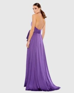 Charmeuse Halter Strap Soft Tie Waist Gown -Fashion Dress Shop 26531 Purple BK scaled