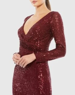 Sequined Faux Wrap Long Sleeve Column Gown 14 Sequined Faux Wrap Long Sleeve Column Gown -Fashion Dress Shop 26574 WIN 3 WS scaled