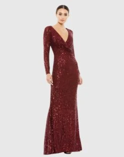 Sequined Faux Wrap Long Sleeve Column Gown 12 Sequined Faux Wrap Long Sleeve Column Gown -Fashion Dress Shop 26574 WIN Default 1 WS scaled