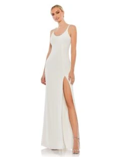 Sleeveless Crystal Scoop Neckline Column Gown -Fashion Dress Shop 26583 White AB