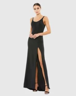 Sleeveless Crystal Scoop Neckline Column Gown