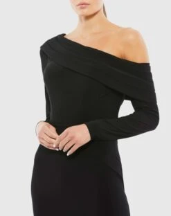 Drop Shoulder Long Sleeve Column Gown -Fashion Dress Shop 26595 BLK 3 WS scaled