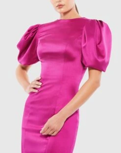 Satin Puff Sleeve Fitted Cocktail Dress -Fashion Dress Shop 26636 MAG 3 WS scaled