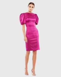 Satin Puff Sleeve Fitted Cocktail Dress -Fashion Dress Shop 26636 MAG Default 1 WS scaled