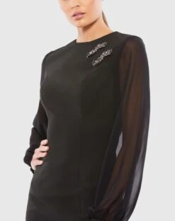 Chiffon Bishop Sleeve Mini Dress -Fashion Dress Shop 26640 BLK 3 WS scaled