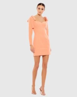 Bow Shoulder Long Sleeve Sweetheart Fitted Mini Dress