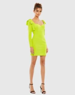 Bow Shoulder Long Sleeve Sweetheart Fitted Mini Dress -Fashion Dress Shop 26643 Lime AB scaled