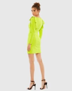 Bow Shoulder Long Sleeve Sweetheart Fitted Mini Dress -Fashion Dress Shop 26643 Lime BK scaled