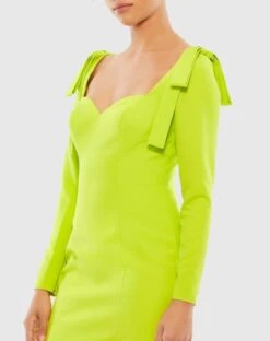Bow Shoulder Long Sleeve Sweetheart Fitted Mini Dress -Fashion Dress Shop 26643 Lime CL