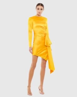 Asymmetrical Draped Long Sleeve Mini Dress