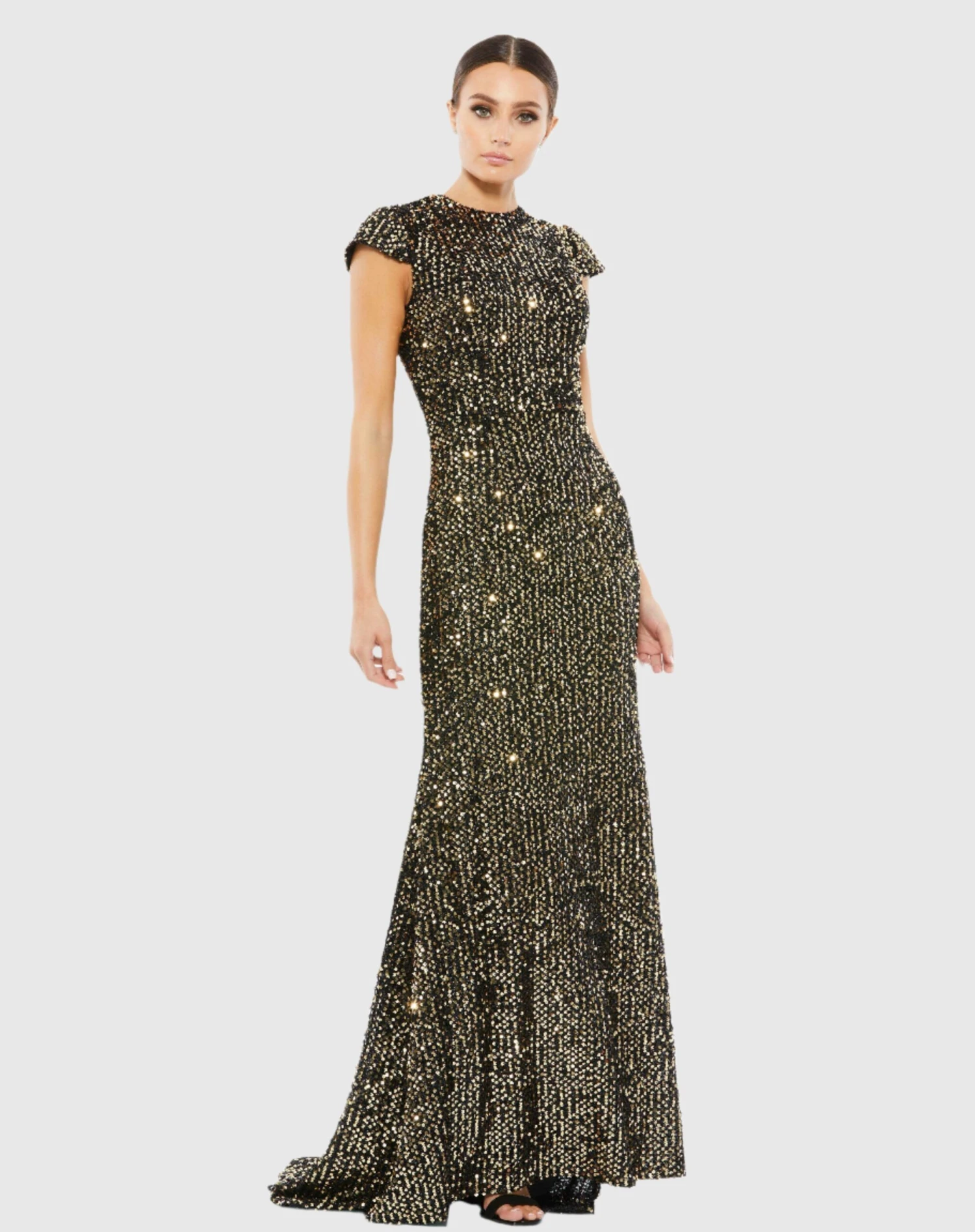 Sequined Cap Sleeve High Neck Gown 1 Sequined Cap Sleeve High Neck Gown