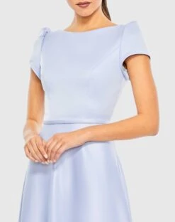 Satin Puff Shoulder Tea Length Dress -Fashion Dress Shop 26663 IceBlue CL scaled