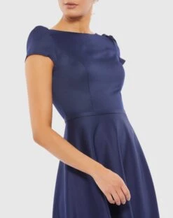 Satin Puff Shoulder Tea Length Dress -Fashion Dress Shop 26663 Navy CL scaled
