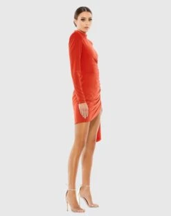 Ruched Asymmetrical Structured Long Sleeve Mini Dress -Fashion Dress Shop 26673 Brick AS scaled