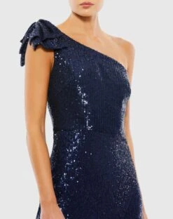 Sequined One Shoulder Bow Midi Dress -Fashion Dress Shop 26689 MID 3 WS