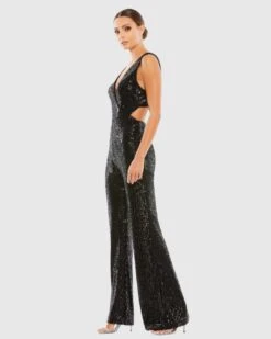 Sequined V-Neck Cut-Out Jumpsuit -Fashion Dress Shop 26691 Black AS scaled