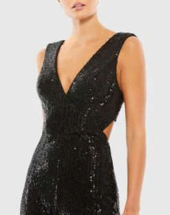 Sequined V-Neck Cut-Out Jumpsuit -Fashion Dress Shop 26691 Black CL scaled