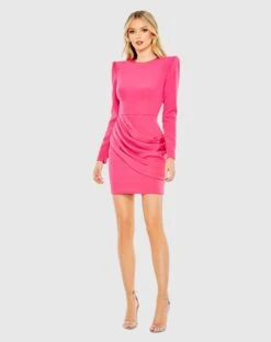 Long Sleeve Mini Dress With Shoulder Pads