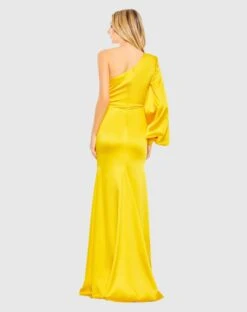 One Shoulder Bishop Sleeve Trumpet Gown -Fashion Dress Shop 26712 Sunset BK scaled