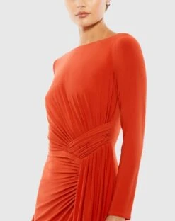 Ruched Long Sleeve Cowl Neck Gown -Fashion Dress Shop 26714 Brick CL scaled