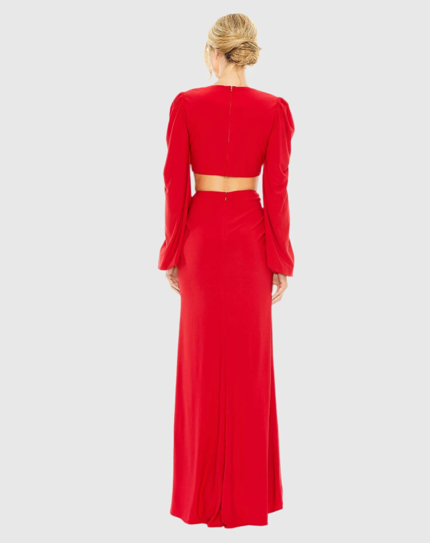 Jersey Puff Sleeve Cut Out Column Gown 4 Jersey Puff Sleeve Cut Out Column Gown - Image 4
