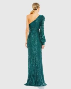 Sequined One Shoulder Cut Out Gown -Fashion Dress Shop 26730 Teal BK