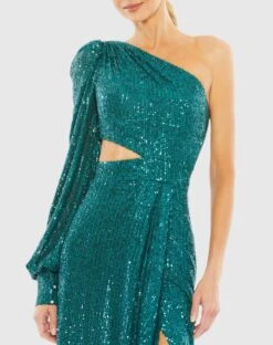 Sequined One Shoulder Cut Out Gown -Fashion Dress Shop 26730 Teal CL