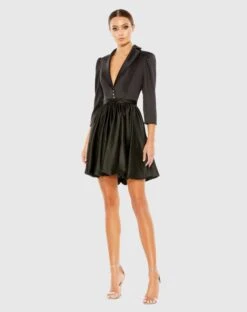 Satin Lapel A-Line Blazer Mini Dress