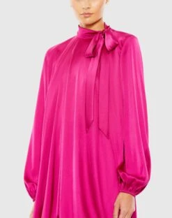 High Neck Long Sleeve Bubble Hem Dress -Fashion Dress Shop 26922 HotPink CL scaled