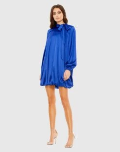 High Neck Long Sleeve Bubble Hem Dress -Fashion Dress Shop 26922 RoyalBlue AB