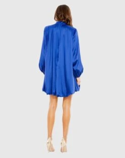 High Neck Long Sleeve Bubble Hem Dress -Fashion Dress Shop 26922 RoyalBlue BK