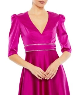 Satin Rhinestone Encrusted Puff Shoulder Dress -Fashion Dress Shop 26923 Fuchsia CL scaled