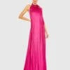 Pleated Trapeze Halter Neck Gown
