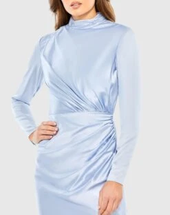 Mock Neck Draped Long Sleeve Mini Dress -Fashion Dress Shop 26931 PowderBlue CL scaled