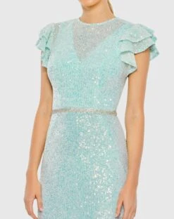 Sequined High Neck Flutter Sleeve Gown 5 Sequined High Neck Flutter Sleeve Gown -Fashion Dress Shop 26942 IceBlue CL scaled