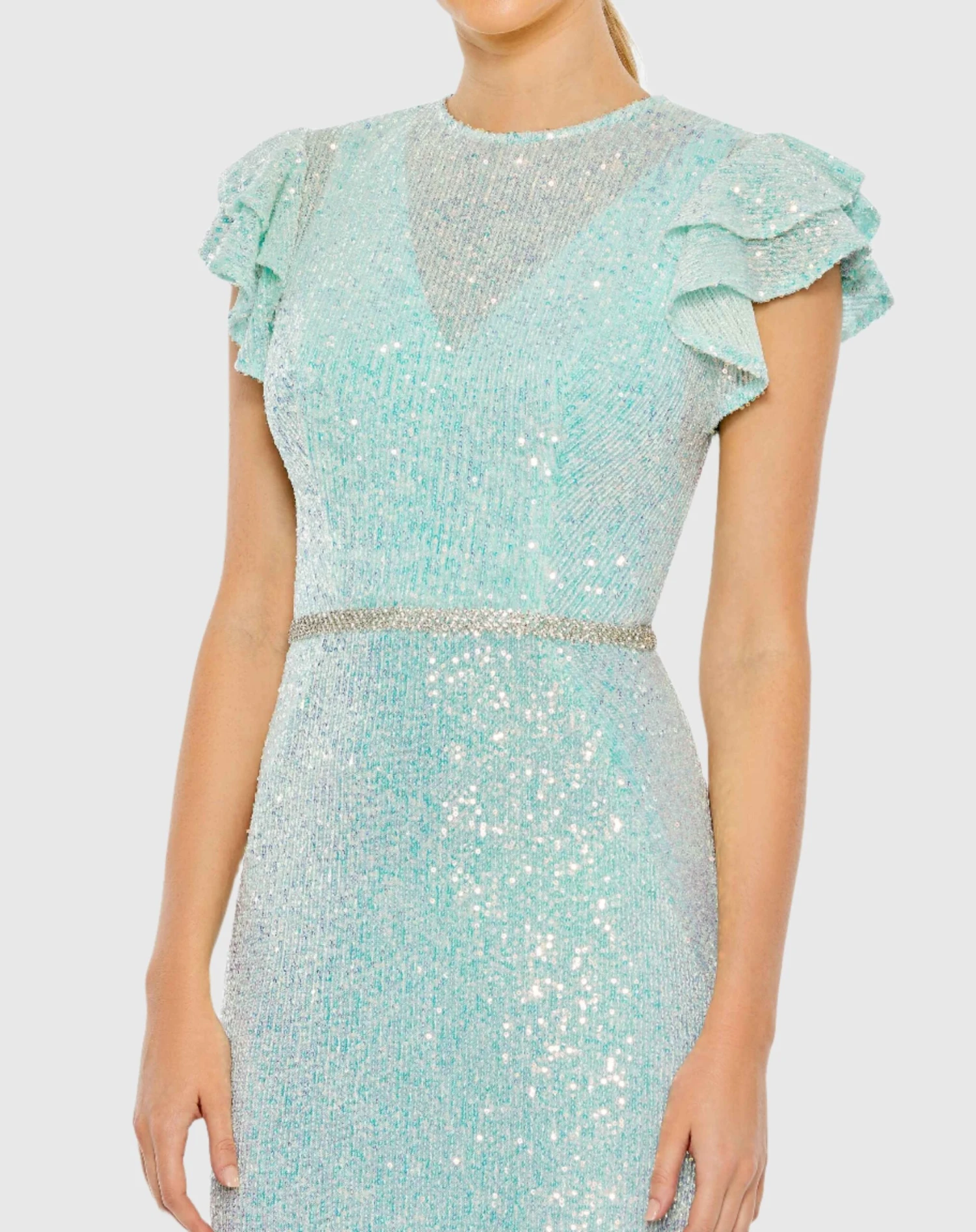 Sequined High Neck Flutter Sleeve Gown 3 Sequined High Neck Flutter Sleeve Gown - Image 3