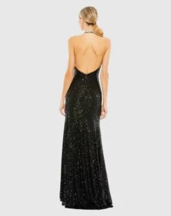 Sequined High Neck Rhinestone Trim Column Gown 16 Sequined High Neck Rhinestone Trim Column Gown -Fashion Dress Shop 26943 Black BK scaled
