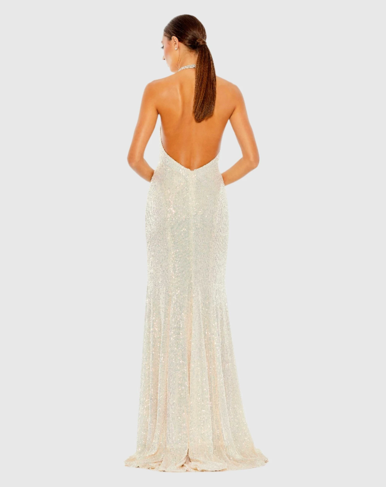 Sequined High Neck Rhinestone Trim Column Gown 5 Sequined High Neck Rhinestone Trim Column Gown - Image 5