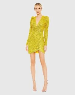 Sequined Shoulder Pad Cocktail Dress