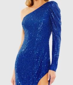 Sequined One Shoulder Mini Dress 5 Sequined One Shoulder Mini Dress -Fashion Dress Shop 26946 Royal CL