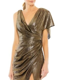 Asymmetrical Draped Trumpet Gown -Fashion Dress Shop 26986 AntiqueGold CL