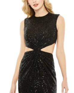 Sequin Front Twist Cut Out Column Dress -Fashion Dress Shop 27022 Black CL