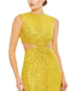 Sequin Front Twist Cut Out Column Dress -Fashion Dress Shop 27022 Marigold CL