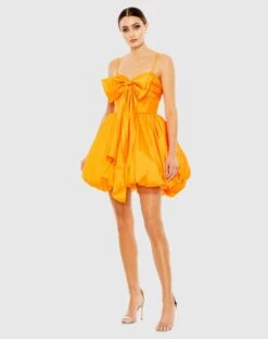 Spaghetti Strap Center Bow Balloon Mini Dress -Fashion Dress Shop 27040 Orange AB scaled