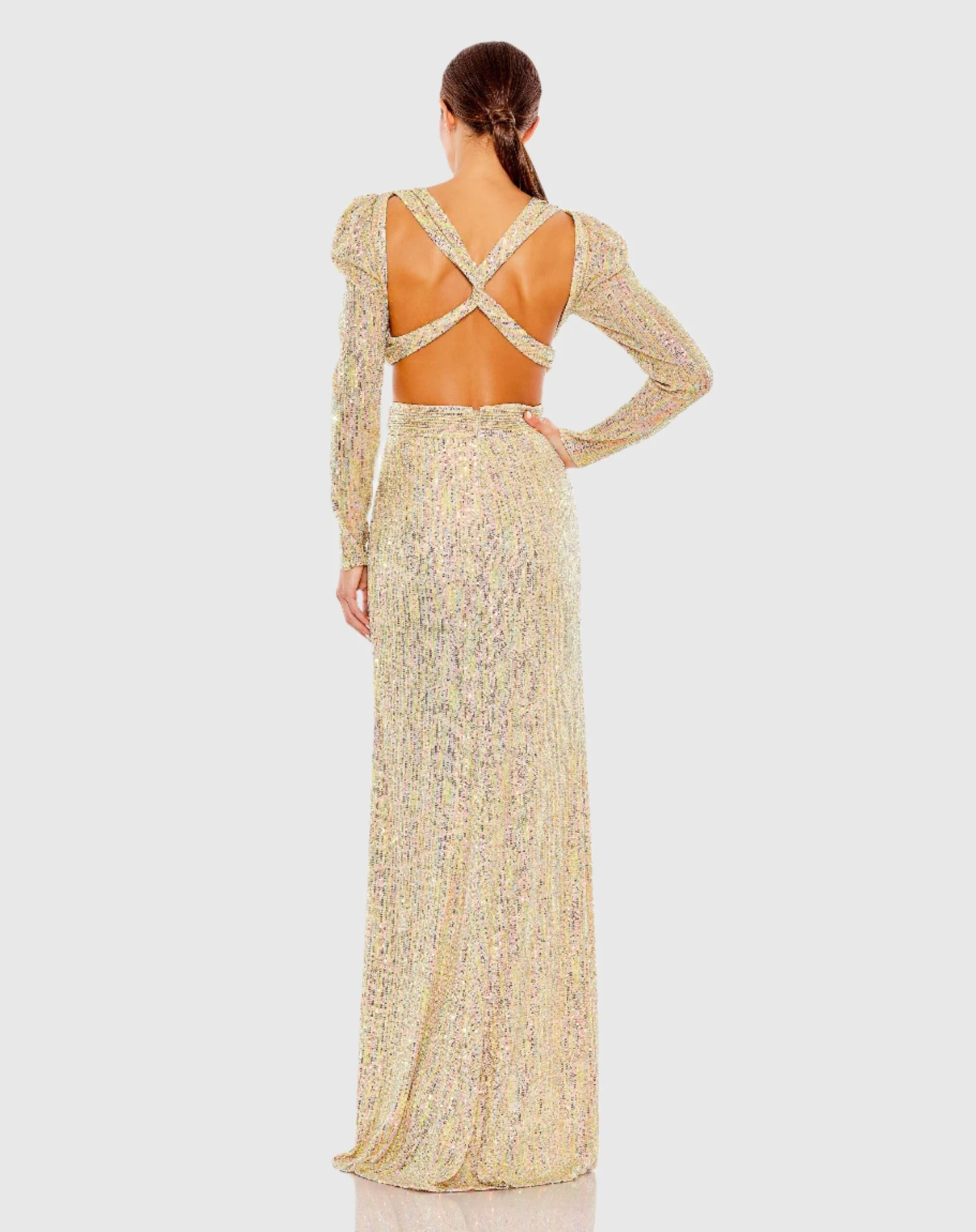 Metallic Puff Sleeve Front Twist Cut Out Gown 2 Metallic Puff Sleeve Front Twist Cut Out Gown - Image 2