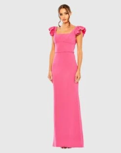 Ruffle Cap Sleeve Open Back Column Gown -Fashion Dress Shop 27109 Fucshia AB scaled