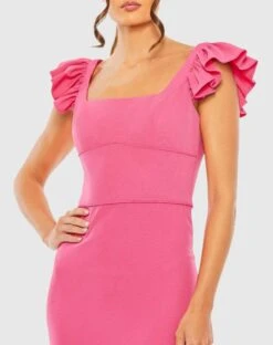 Ruffle Cap Sleeve Open Back Column Gown -Fashion Dress Shop 27109 Fucshia CL scaled